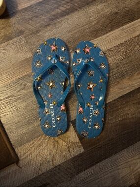 Coach Blue Star-Embellished Flip Flops